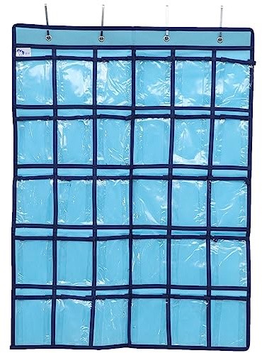 STOBOK Calendario tascabile per scuola, per insegnanti, telefoni cellulari, calcolatrice, organizer da appendere alla parete, con 30 tasche trasparenti, 80 x 60 x 0,99 cm (blu)
