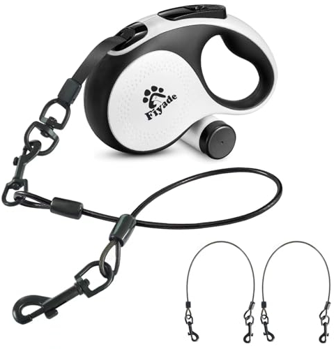 Fiyade einziehbare Hundeleine, 8 m, einziehbare Hundeleine mit 2 kaufesten Kabeln, Stahlkettenleine, doppelt ausziehbare Hundeleine für mittelgroße und große Hunde bis zu 50 kg
