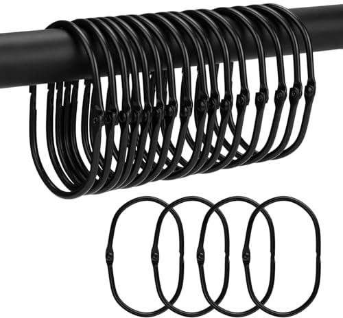 HERKINDNESS 20 Pezzi Anelli Per Tende Doccia in Metallo, Anelli Tende Grandi da 67 MM, Ovali Anelli Tenda da Doccia, Anche per Tende, Serie Fai da Te a Foglie Sciolte (Nero)