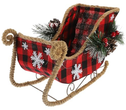 MAGICLULU Leerer Weihnachtsschlitten Statue Dekoration Karierter Weihnachtsmann-Schlitten Süßigkeitenhalter Große Schlitten-Geschenkbox Für Unter Dem Weihnachtsbaum Party Tisch