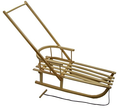 BambiniWelt by Rafael K. Slittino in legno per bambini, slitta 90 cm, con corda di trazione, schienale + asta scorrevole + manicotto in omaggio