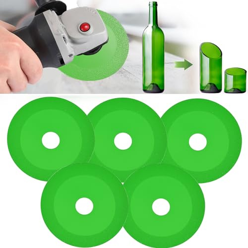 Mornajina Confezione da 5 dischi da taglio per vetro da 10,2 cm, per smerigliatrice angolare da 2,2 cm (modello 100/115/125), disco diamantato per vetro, giada, cristallo, bottiglie di vino,