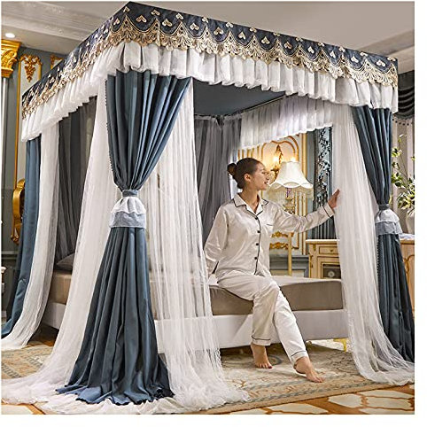 FZZIBQYR Bettvorhang, Himmelbett, Moskitonetz, doppellagig, Prinzessinnen-Vorhänge, Baldachin für Mädchen, Einzel-/Kingsize-Bett mit Rahmen (Größe: 1,8 x 2 m/5,9 x 6,6 Fuß)