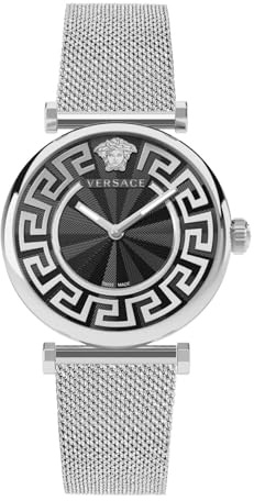 Versace Greca Chic Collection Luxus-Damenuhr mit silbernem Armband und schwarzem Zifferblatt, Schwarz, OS, Versace | Greca Chic, Schwarz, OS, Versace | Greca Chic, Schwarz, OS, Versace | Greca Chic