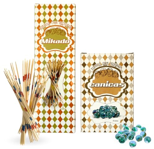 Genérico Pack de Dos Juguetes Canicas y Mikado Palillos Chinos - Coleccioniso Juguetes con Historia - Suministrados en su Caja Original para coleccionar Lote de 2 Juguetes