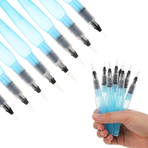 8 Pieces Water Brush Pens, Watercolor Brush Pens Refillable, Water Brush Pen Leakproof with Tips, Water Brush Pens Soft Brush Pen with Cap for Paints, Calligraphy, Watercolor