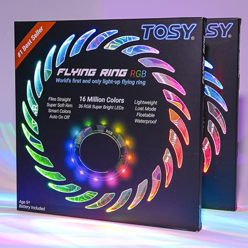TOSY Anneau Volant 16 Millions de Couleurs RVB, Lumineux, Mode Perdu, allumage Automatique, sûr et Doux, étanche, Frisbee léger, Cadeau d'anniversaire, de Camping pour garçon/Fille/Enfant, Pack de 2