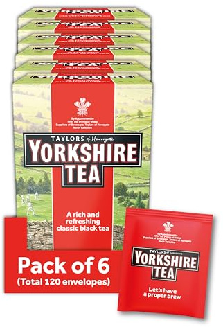 Yorkshire Tea Individually Wrapped & Tagged Tea Bags, 120 Bags | 12 Boxes of 20 Tea Bags, Everyday Black Tea Bags, Individually Wrapped and Tagged