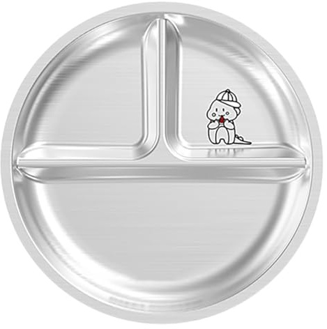 IMIKEYA Assiette Ronde En Acier Inoxydable 3 Compartiments 8.2 Pouces Plateau Repas Enfant Réutilisable Pour Déjeuner Camping Maison Restaurant