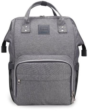mamiTrend Wickelrucksack aus grauem Stoff, große Kapazität, mehrere Taschen