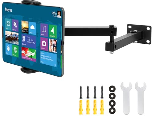 NZZVNZ Tablet Wall Mount Holder With Adjustable 360° Rotating Arm - Aluminum Alloy, Long Arm Design for 4-13 Tablets and Phones