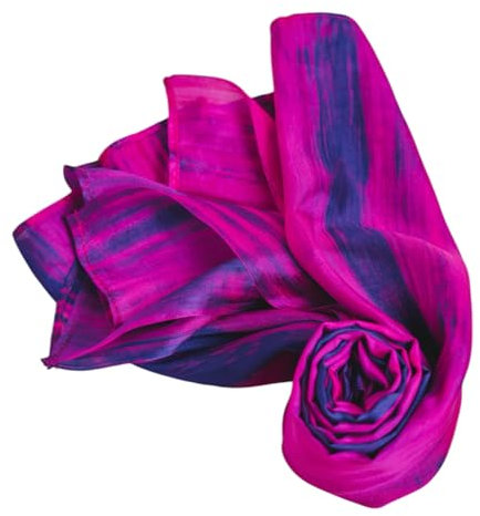 Silk and Bears 100% Mulberry Silk Scarf – Fuchsia Pink & Blue Tie Dye, Lightweight Long Habotai Shawl, Handmade Vietnamese Hair Wrap, Gift for Her, 80x180cm