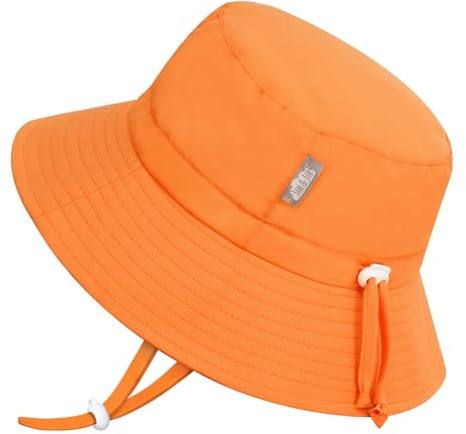 Jan & Jul Schnell trocknender Bucket Hat für Schwimmen, Verstellbarer Strandhut für Kleinkinder und Kinder (L: 2-5 Jahre, Leuchtendes Orange)
