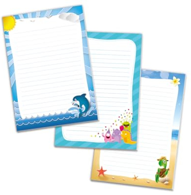 Schreibblock Blöcke Kindermotiv Tiere Notizblöcke mit Linien für Mädchen Jungen Briefblock Notizblock liniert 3er Set (3 Blöcke: Delfin, Monster, Schildkröte mit je 25 Blätter in A5-Format)