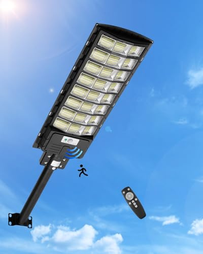 Bellanny 800W Solaire Exterieur Lampadaire 720LED Lampe Solaire Exterieur avec Capteur de Mouvement 6500K Projecteur Solaire Exterieur avec TéLéCommande IP65 Impermable Pour Garage Rue