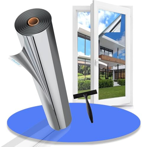 Gufoltie Window Film Privacy One Way Clear Heat Reflective UV Window Tint Mirror Film for Glass Windows Sun Blocker See Out Not in for Home Office Silver 44.5x200cm