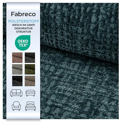 Fabreco FROLISA Polsterstoff - 1M x 142cm - Chenille-Stoff mit Muster, Dekostoff Meterware, 142 cm breit, strapazierfähiger Möbelstoff für Wohnzimmer, Gewicht 370g/m² - Türkis