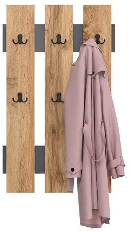 KUBUTKU Wandgarderobe Garderobenpaneel mit 6 Haken für Flur 100x60 cm (Grafit/Eiche Wotan)