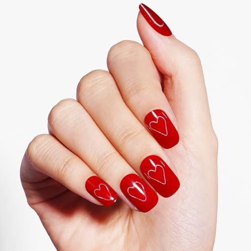 DANNI & TONI Halb ausgehärtete Gel Nagelfolien (Crimson Heart) Rot Herz Katzenauge Nagelset uv Gel Nagelfolie Nagelsticker Nageldesign Selbstklebend Wraps 28 Aufkleber