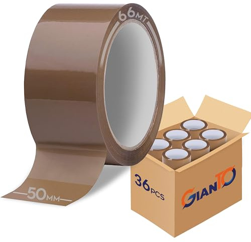 GIANTO Lot de 36 rouleaux de ruban adhésif marron – 50 mm x 66 m – Rouleau acrylique pour paquets, cartons, emballage, expéditions, Havane, fabriqué en Italie (lot de 36 pièces)