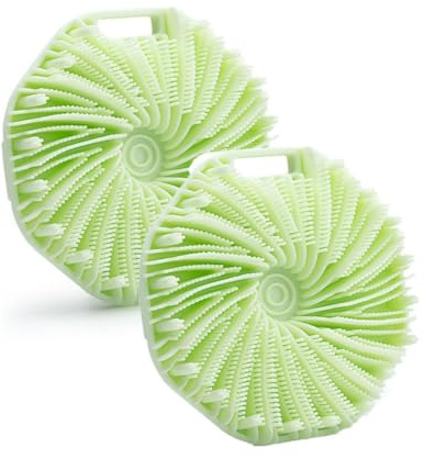 2-Teiliges Set Runder Badezimmeraccessoires Multifunktionales Silikon-Reibbadetuch, Tragbare BadebüRste MassagebüRste (grün)