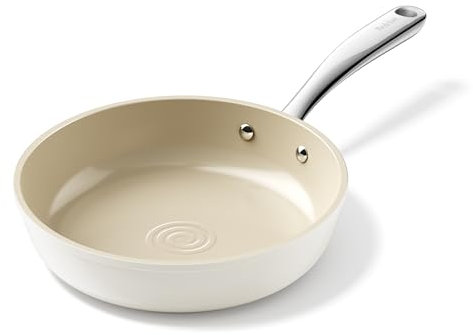 Redchef Ceramic Non Stick Egg Pans 20cm, Nonstick Frying Pan Skillet, 8‘’ Cooking Pan with Stay Cool Handle for Induction, PTFE & PFAS & PFOA Free, Dishwasher/Oven Safe (Beige)