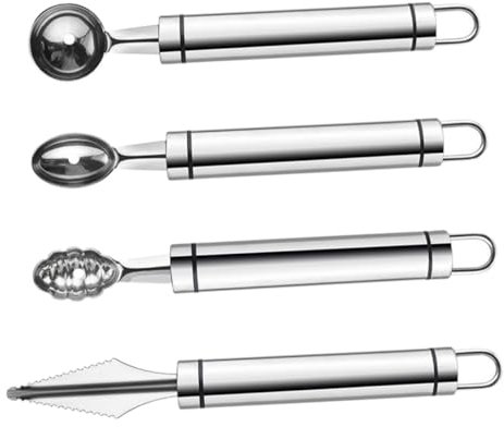 Holibanna 4 Pezzi Strumenti Per Intaglio Della Frutta Cucchiaio Per Anguria E Melone in Acciaio Inossidabile Scavino Per Frutta Forniture Da Cucina