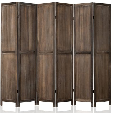 WelFurGeer 6 Panel Room Divider Screen - 360° Adjustable Folding Panels for Privacy, Bedroom, Living Room & Patio, Handcrafted Decorative Room Divider, Freestanding Divider for Room Separation (Brown)