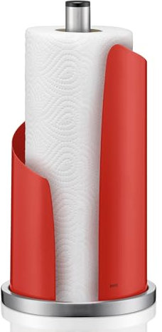 kela Portarotolo da cucinain piedi, per rotoli spessi, portarotolo da cucina alto 32 cm, STELLA, acciaio inossidabile/metallo rosso