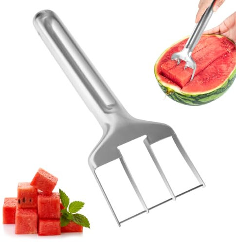 Watermelon Fork Cutter Slicer Tool, Stainless Steel Fruit Cutter Watermelon Cutting Tool for Home Party Camping Kitchen Gadget
