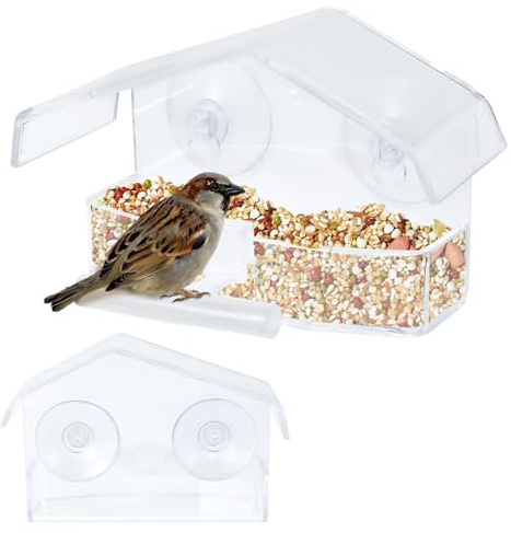 2 Stück Fenster Futterhaus für Vögel mit Saugnäpfen16,5x9,8x7,5cm Vogelhaus Fensterscheibe Groß Acryl Transparent Vogelfutterspender Fenster für Vogelliebhaber Wildvögel