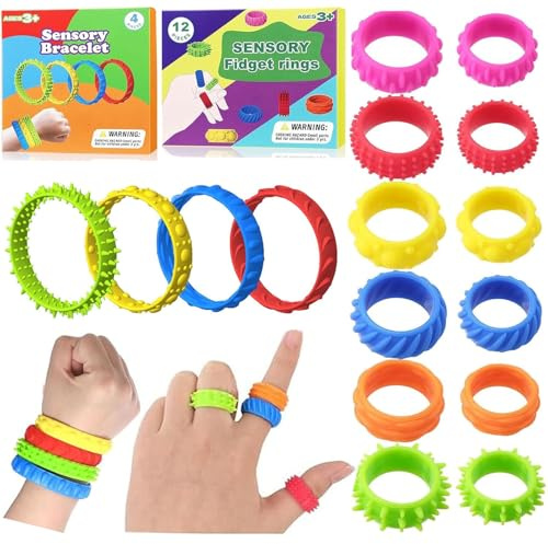 16 Stück Fidget Ring Toys Kinder Erwachsene, Fidget Ring Anti Stress Sensorik Spielzeug zur Beruhigung Autismus & ADHS Sinnes Spielzeug, Reibungsring als Geschenk Mitgebsel