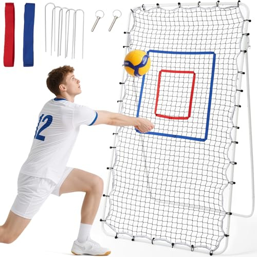 Volleyball Rebounder Net 7x4 ft – Adjustable Bounce Back Training Equipment Softball Rebounder Net for Practicing Spiking Bumping, Multi-Person Lacrosse, Baseball, Football Practicing – White