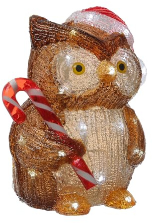 Acrylfigur Weihnachten Außen Dekofigur Gartenfigur 24cm (LED Eule mit Zuckerstange)