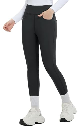 baleaf Women's Thick Thermal Leggings Fleece Lined Winter Warm Jeggings Water Resistant High Waisted Tights Snow Pants 4 Pockets Black L