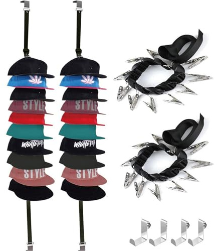 Topershow Cap Halter Aufbewahrung, Mützen Halterung Wand, Kappenhalte von Hüten mit 20 Rostfreien Clips, Schrank Mützenhalter Organizer, Starker Kappenaufhänger für Tür, Schrank, Kommoden