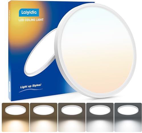 Laiyidia LED Deckenleuchte Flach Ø30cm, 24W 2880LM, 2700K-6500K, Ultra Dünne Runde Deckenlampe für Schlafzimmer,Küche,Wohnzimmer,Flur,Garderobe,Abstellraum,Keller, Weiß