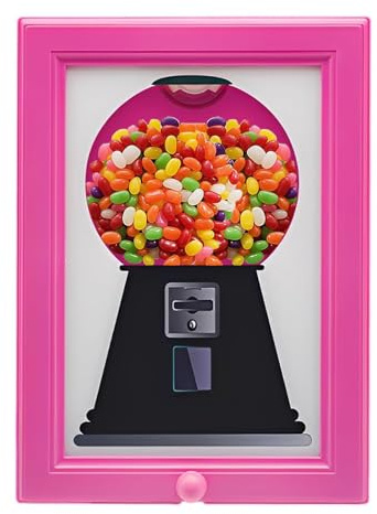Rare Vintage the Handy Candy Frame - Hanging Candy Machine Art, Candy Dispenser Picture Frame Wall Mount, Gumball Machine Picture Frame, for Candies, Nuts, Dog & Cat Treats (Pink)