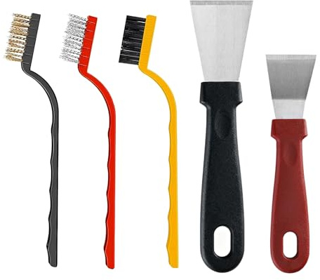 Verazquy 5Pcs Oven Cleaning Scraper Tool,Multi-Kitchen Stainless Steel Non Scratch Corner Seam Cleaning Scraper Kits Tools for Stoves Induction Hob Freezer Putty with Plastic Handle Kitchen