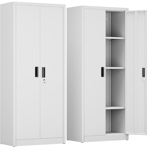 FlairVibe Metallschrank mit 3 höhenverstellbaren Fachböden,170 x 70 x 38 cm | Stahlblech Pulverbeschichtung,Stahlschrank für Werkzeuge,Garage Aktenschrank Weiß