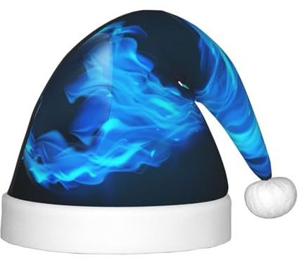 Juxweku Christmas Hat for Kids Boys Girls Billiard 8 Ball Blue Fire, Santa Claus Xmas Hat for New Year Festive Decoration