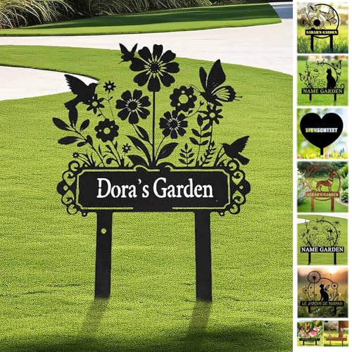 Personalisierte Metallschild mit Text Gravur - Gartenstecker Selbst Gestalten - Gartendeko für Draußen Wetterfest, Blumenstecker Deko für Terrasse Blumentopf, Lieblingsplatz Schild Weihnachtsdeko