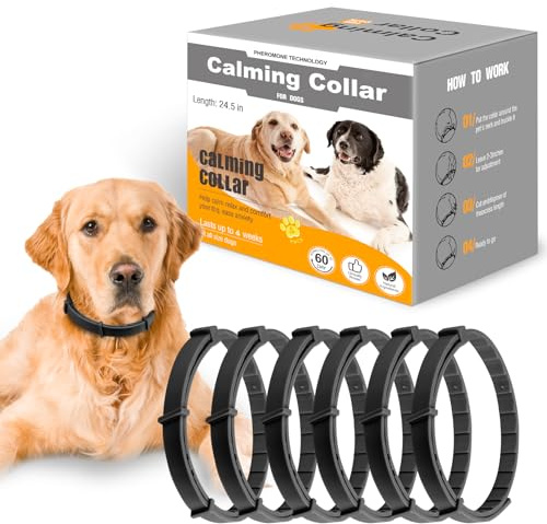 6-pack lugnande halsband för hundar med långvarig feromon, lugnande hundhalsband hjälper till att minska oönskat beteende, stressavlastning varar 120 dagar 55 cm storlek flexibel justerbar för valpar