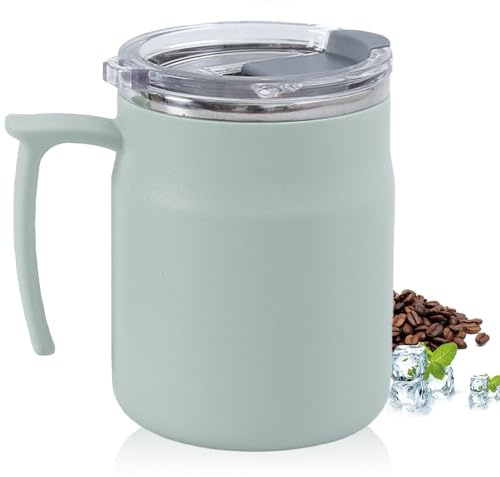 HZXYchen Stainless Steel Travel Mug with Handle – 304 Coffee Cup 500ml with Locking Lid – for Commute, Office & Outdoor – Green