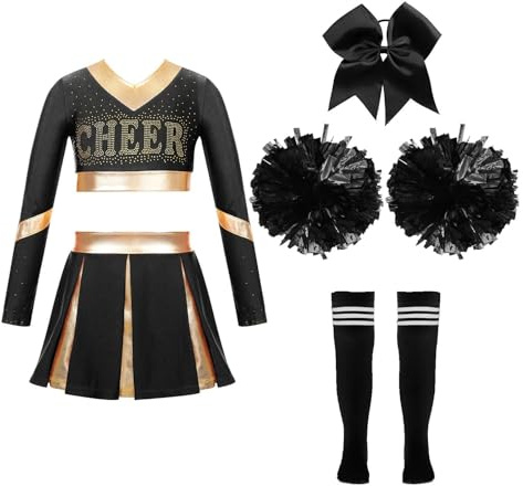 USOHJZ Uniforme de animadora for niñas con bolas flores, conjuntos baile for equipos animadoras, disfraces, ropa Para Actuaciones(A Black A,8)