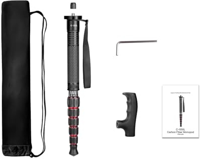 Generic Monopiede per Fotocamera, Monopiede Fotografico in Fibra di Carbonio da 61 Pollici, Altezza Regolabile in 6 Sezioni, capacità di Carico di 10 Kg, con Testa del Bastone da