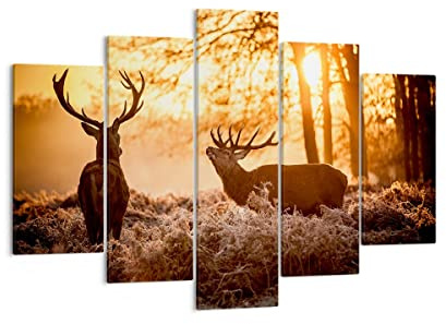 ARTTOR Leinwandbild 150x100cm Wandbild Natur Tiere - 3043 | Reh Heidekraut Tier Mehrteilige Groß XXL Wanddekoration Wohnzimmer Schlafzimmer Wanddeko Wand Kunstdruck Wandkunst ARTTOR