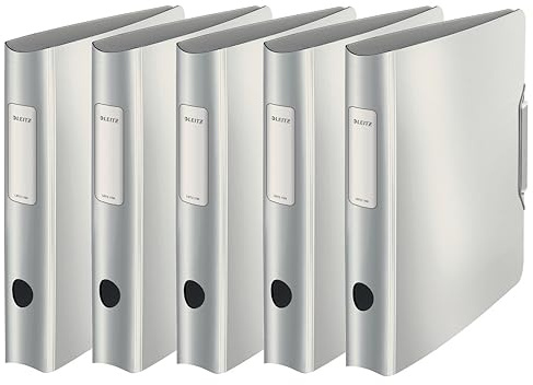 Leitz Qualitäts-Ordner 180° Active Style, A4, Schmal, Satin Schwarz, Abgerundeter Rücken mit 6,5 cm Rückenbreite, Gummibandverschluss, Leichtes Polyfoam, 11090094