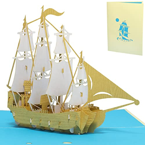LINPOPUP, LIN17161, Pop - Up - 3D Karte - Schiff - Boot, Geburtstagskarte, Glückwunschkarte, Gutschein, Boot Führerschein, Reisegutschein, Segelschiff, N116