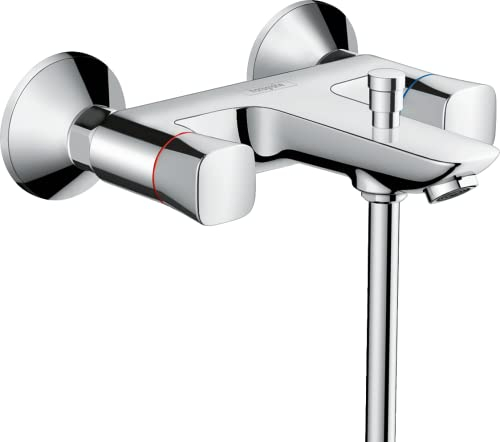 hansgrohe 2-Griff Wannenarmatur Logis, Aufputz Badarmatur für 2 Funktionen, Chrom